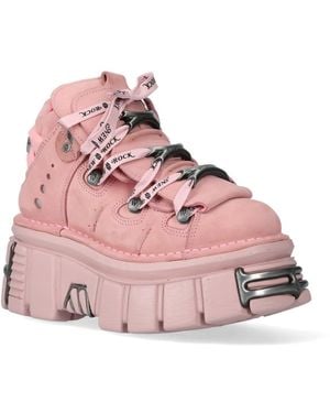 New Rock M-106-C153 Tower Platform Gothic Punk Ankle Boots Leather - Pink