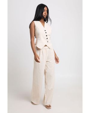Boohoo Linen Look Pleated Wide Leg Tailored Trousers - Multicolour