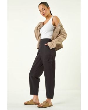 Roman Petite Cotton Cargo Stretch Trousers - Black
