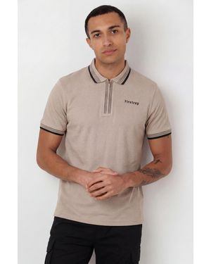 Firetrap Regular Fit Cotton Zip Polo Shirt With Gradient Stripes - Grey