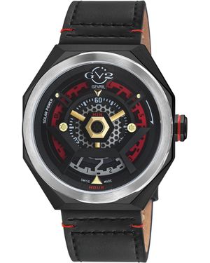 Gv2 Stella Solar Power//Gp Dial, Handmade Italian Leather Watch - Black