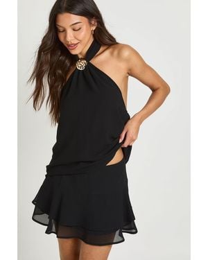 Boohoo Ruched Waist Band Tiered Mini Skirt - Black