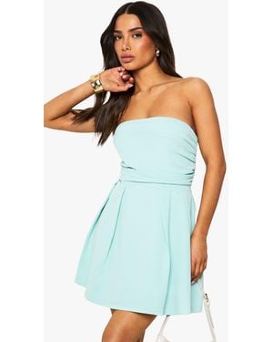 Boohoo Petite Ruched Detail Structured Skater Dress - Blue