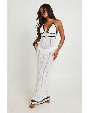 Boohoo Beach Crochet Starfish Trim Strappy Maxi Dress - White
