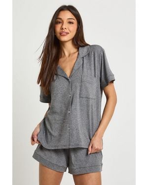 Boohoo Soft Touch Short Sleeve Shirt & Shorts Pyjama Set - Grey