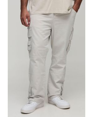 BoohooMAN Plus Washed Multi Pocket Slim Flared Trousers - Grey