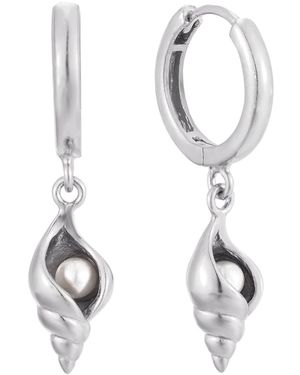 SEOL + GOLD Sterling Pearl Shell Charm Hoops - Metallic