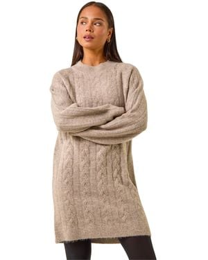 Roman Petite Cable Knit Shift Dress - Natural