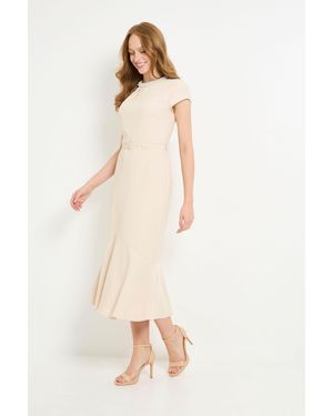 Wallis Crepe Embellished Twist Midi Dress - Natural