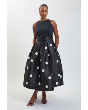 Karen Millen Plus Size Spot Woven Twill Prom Skirt - Blue