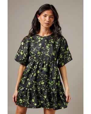 Warehouse Organza T Shirt Smock Mini Dress - Green