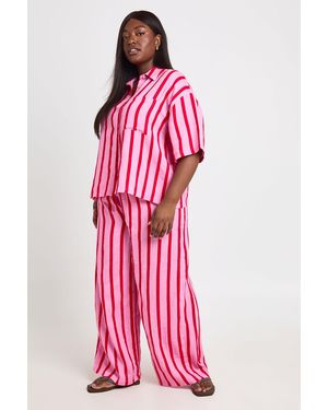 Boohoo Plus Stripe Cheesecloth Beach Wide Leg Trouser - Red