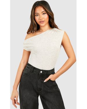 Boohoo Rib Asymmetric Bodysuit - White