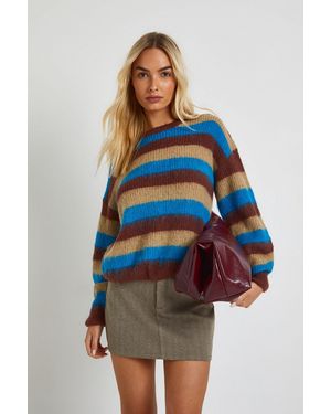 Boohoo Brushed Soft Knit Oversized Crew Neck Jumper - Blue