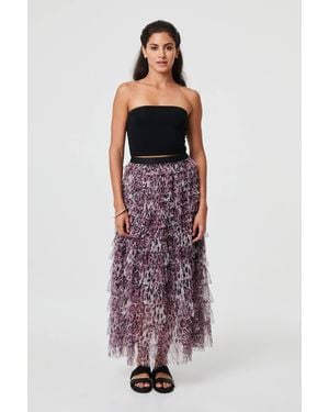 Izabel London Animal Print Semi Sheer Mesh Midi Skirt - Purple
