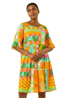 Roman Bright Printed Smock Dress - Yellow