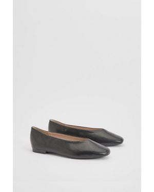 Oasis Seraphina Faux Leather High Cut Square Toe Padded Ballet Court Shoes - Grey