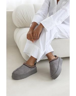 Where's That From Wheres 'Quincy' Cosy Faux-Suede Fur Lining Platform Slipper - Grey
