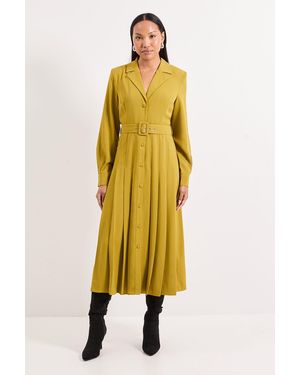 PRINCIPLES Pleat Skirt Belted Shirt Dress - Yellow