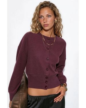Busem Crop Ribbed Button Cardigan - Purple