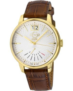 Gv2 Rovescio Ipyg Case, Dial With Embossed Texture, Genuine Italian Handmade Light Leather Strap - Metallic