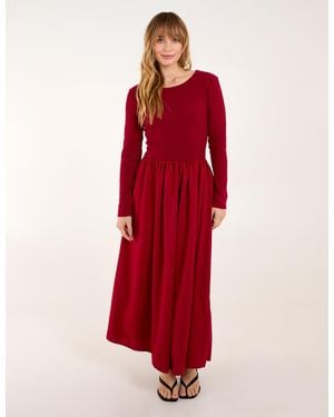 Blue Vanilla Long Sleeve Scuba Crepe Skirt Dress - Red