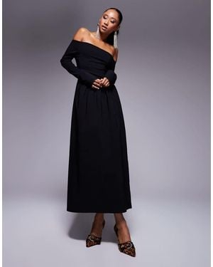 ASOS Bengaline Long Sleeve Bardot Midi Dress - Blue