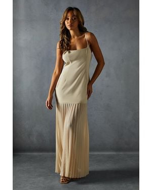 MissPap Square Neck Pleated Chiffon Maxi Dress - Grey