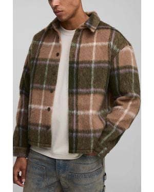BoohooMAN Oversized Brushed Flannel Shirt Jacket - Brown