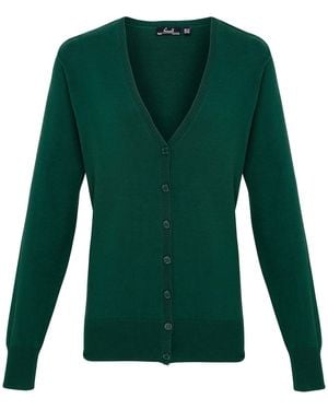 PREMIER Ladies Cotton Acrylic V Neck Cardigan (Bottle) - Green