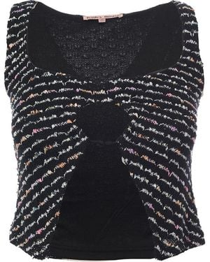Bailey Rose Square Neck Textured Stripe Split Front Top - Black