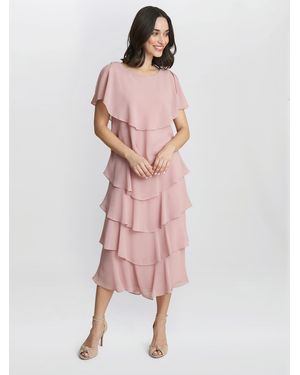 Gina Bacconi Tessa Midi Tiered Dress With Shoulder Trim - Pink