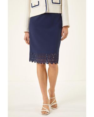 Roman Lasercut Hem Pencil Skirt - Blue