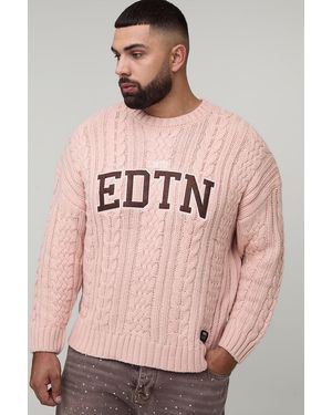BoohooMAN Plus Limited Edition Oversized Embroidered Knitted Jumper - Pink