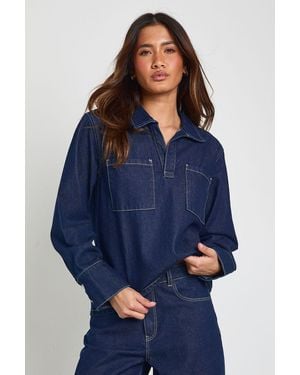 Boohoo Denim Collared Rugby Shirt - Blue