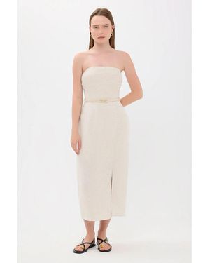 Hiccup Strapless Belt-Detailed Midi Dress - White