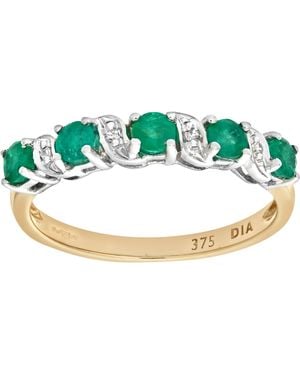 DIAMANT L'ÉTERNEL 9ct Geelgouden Eeuwigheidsring Met Smaragd En Diamant - Groen
