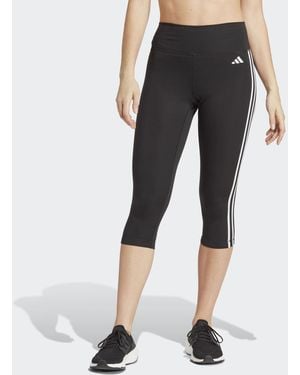 adidas Train Essentials 3-Stripes High-Waisted 3/4 Leggings - Black