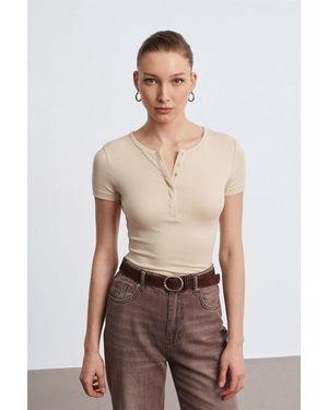 Dilvin Slim Fit Crop Jersey Blouse - Naturel