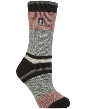 Heat Holders Ladies Soft Warm Winter Stripe Patterned Thermal Socks - Grey