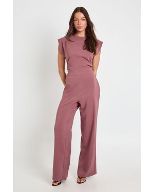 Boohoo Ruched Waist Wide Leg Jumpsuit - Red
