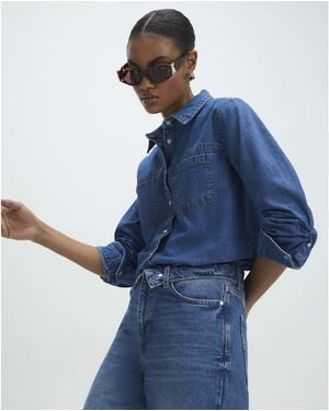 River Island Denim Collared Shirt Cotton - Blue
