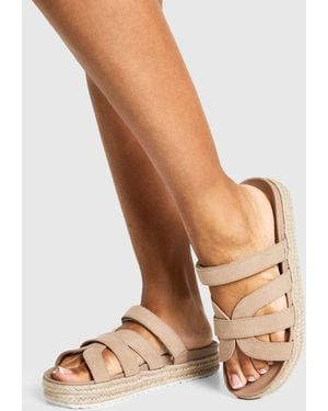 Boohoo Wide Fit Faux Suede Cross Strap Flatform Sandals - Natural