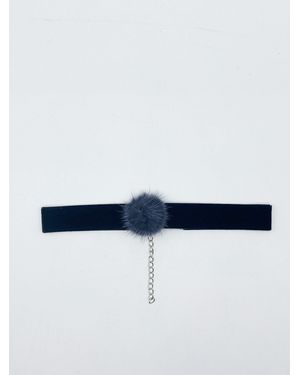 SVNX Faux Velvet Band Choker Necklace With Pom Pom - Blue
