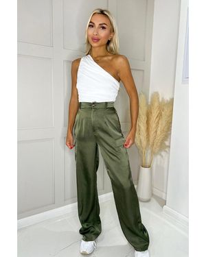 AX Paris Satin Straight Leg Cargo Trousers - Green