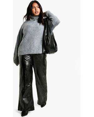 Boohoo Plus Croc Pu Straight Leg Trouser - Black