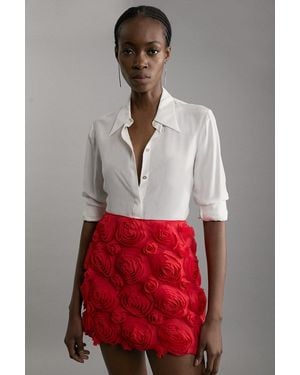 Karen Millen Crinkle Rosette Woven Mini Skirt - Red