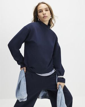 River Island Top Long Sleeve Funnel Neck Cotton - Blue