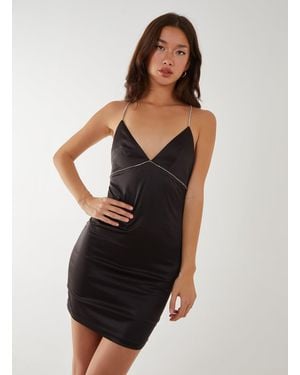 Pink Vanilla Rhinestone Crossback Bodycon Dress - Black