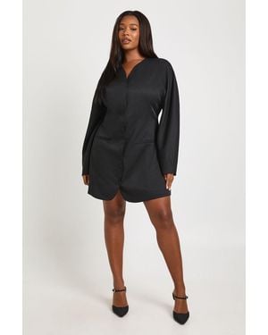 Boohoo Plus Collarless Cinched Waist Blazer Dress - Black